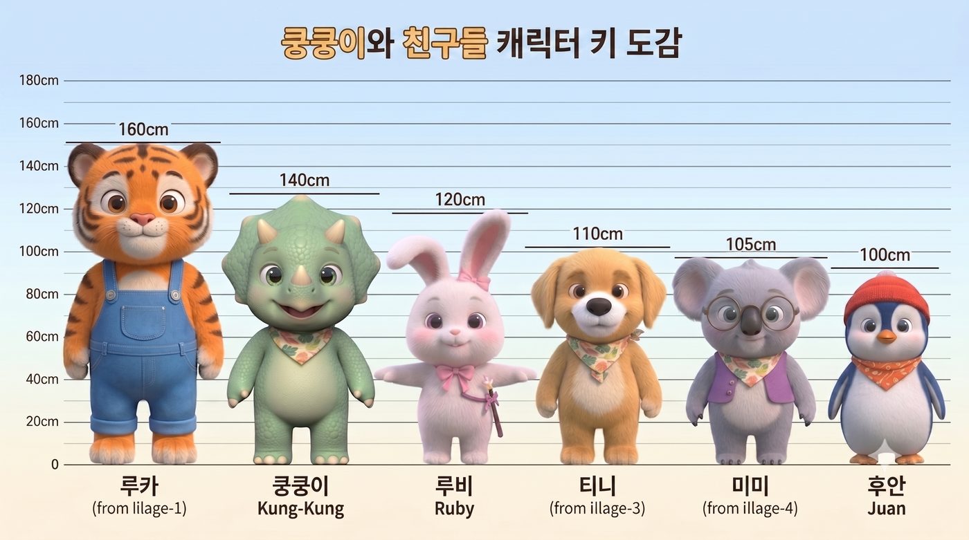 쿵쿵이와 친구들 캐릭터 키 도감